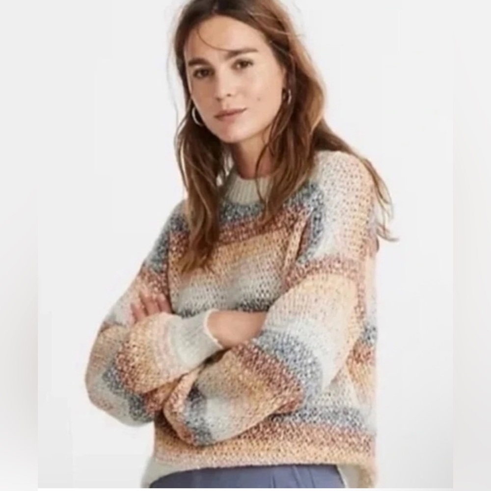 Madewell Baez Pullover Sweater Neutral Stripes open knit‎ M